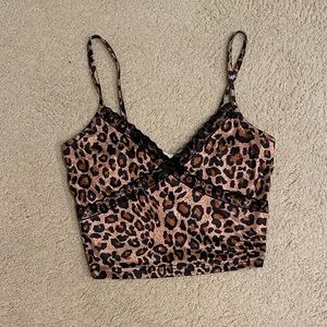 Vintage cheetah and lace crop top
